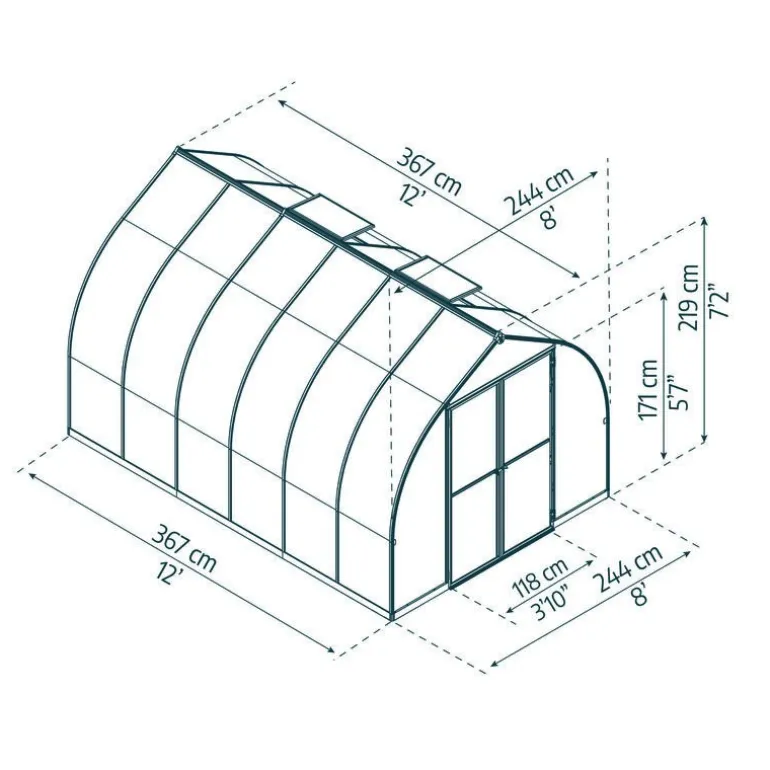 Canopia Bella Doppio Strato Serra Da Giardino in Policarbonato 367X244X219 cm Argento