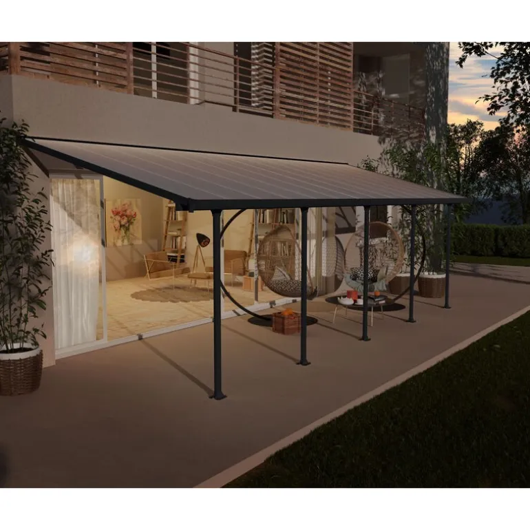 Canopia Feria Pergola Addossata in Alluminio 3X8.5 m Grigio