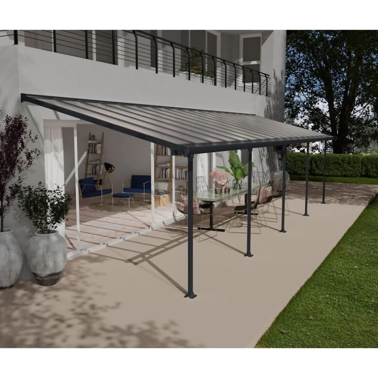 Canopia Feria Pergola Addossata in Alluminio 3X9.7 m Grigio