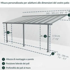 Canopia Feria Pergola Addossata in Alluminio 3X7.3 m Grigio