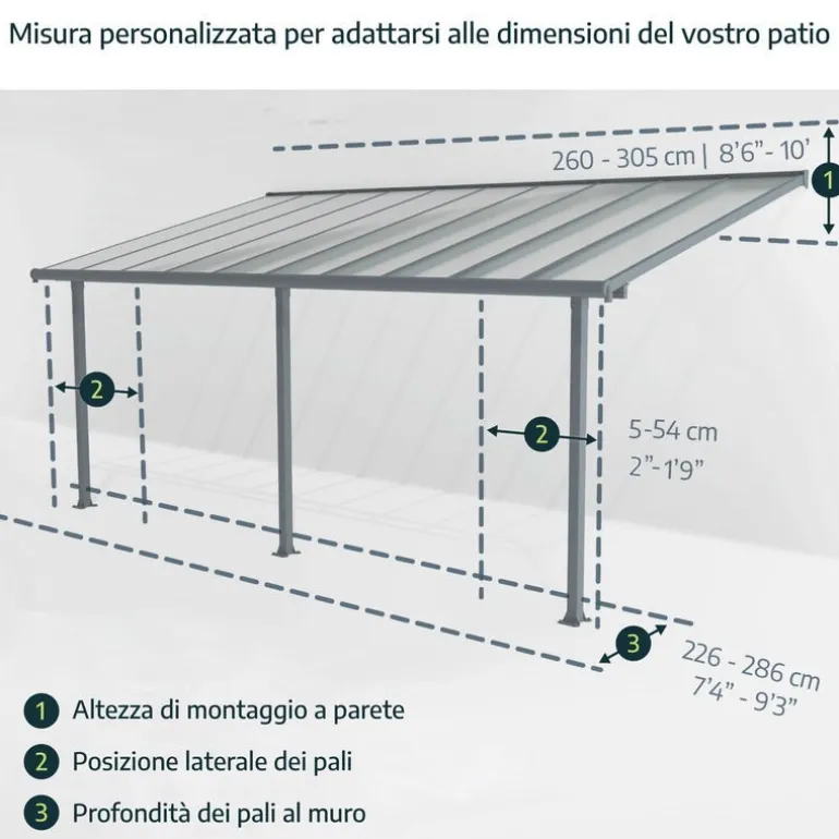 Canopia Olympia Pergola Addossata in Alluminio 3X6.2 m Bianco