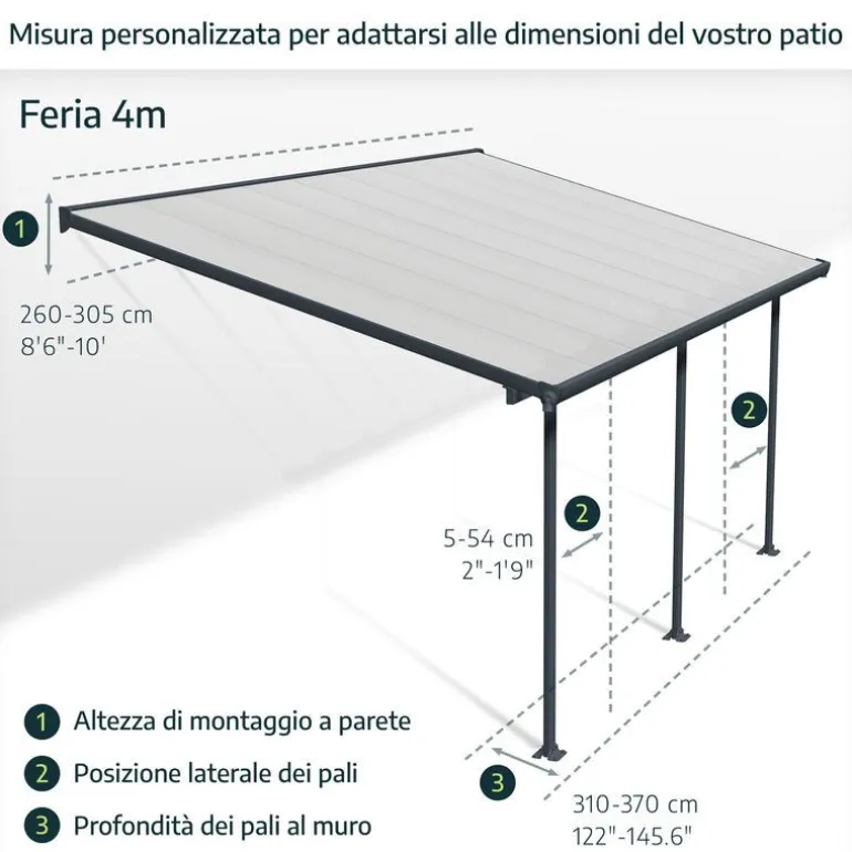 Canopia Olympia Pergola Addossata in Alluminio 3X6.2 m Bianco
