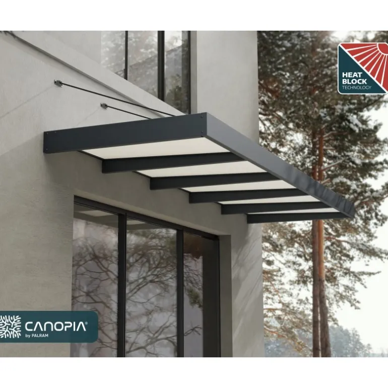 Canopia Sophia XL Pensilina Da Esterno 470X140 cm - Struttura Grigia Pannelli Opal Bianco