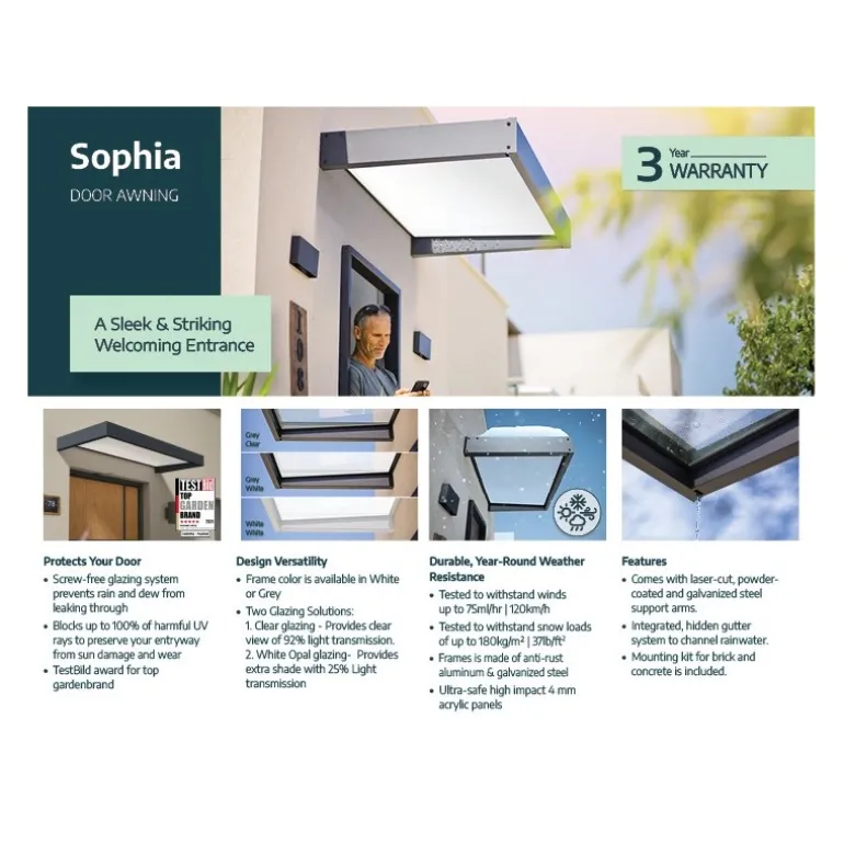 Canopia Sophia XL Pensilina Da Esterno 470X140 cm - Struttura Grigia Pannelli Opal Bianco