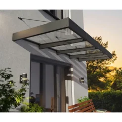 Canopia Sophia XL Pensilina Da Esterno 379X140X67 cm - Struttura Grigia Pannello Trasparente
