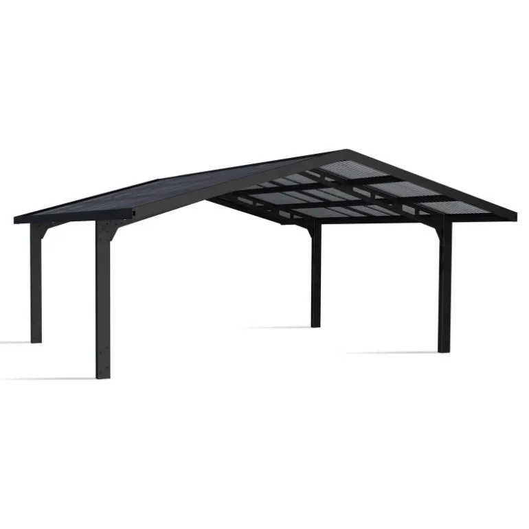 Canopia Sydney Carport Doppio Tetto Spiovente in Alluminio 6 X 6 m Nero