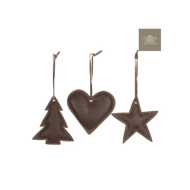 Cuore Stella Albero In Cuoio Cioccolato. Pezzo Singolo