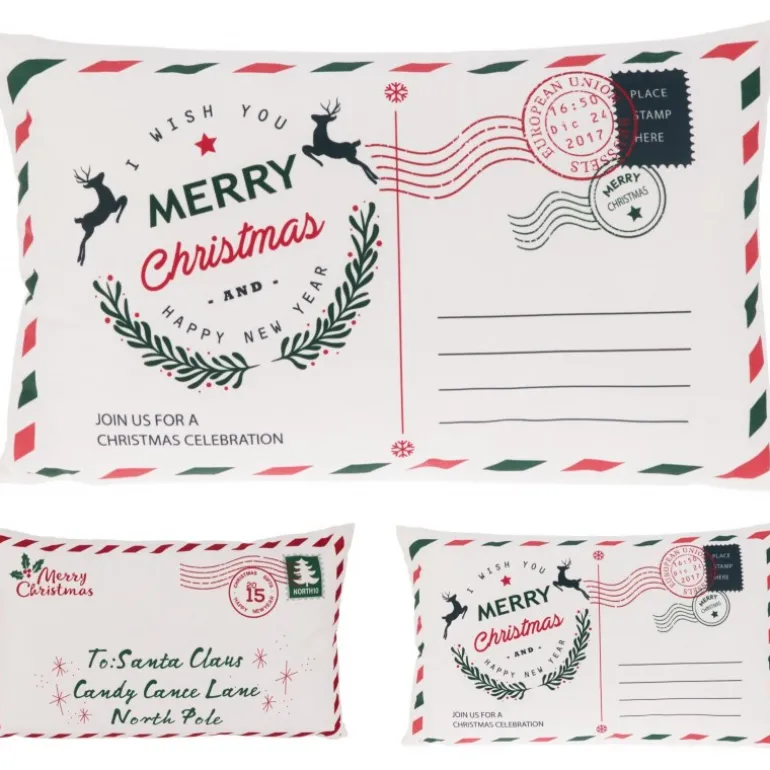 Cuscino Decorativo Cartoline Natale 50x30 Cm. Pezzo Singolo