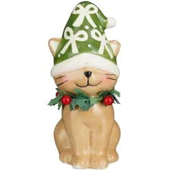 Decorazione Gatto sorridente con Cappello Verde