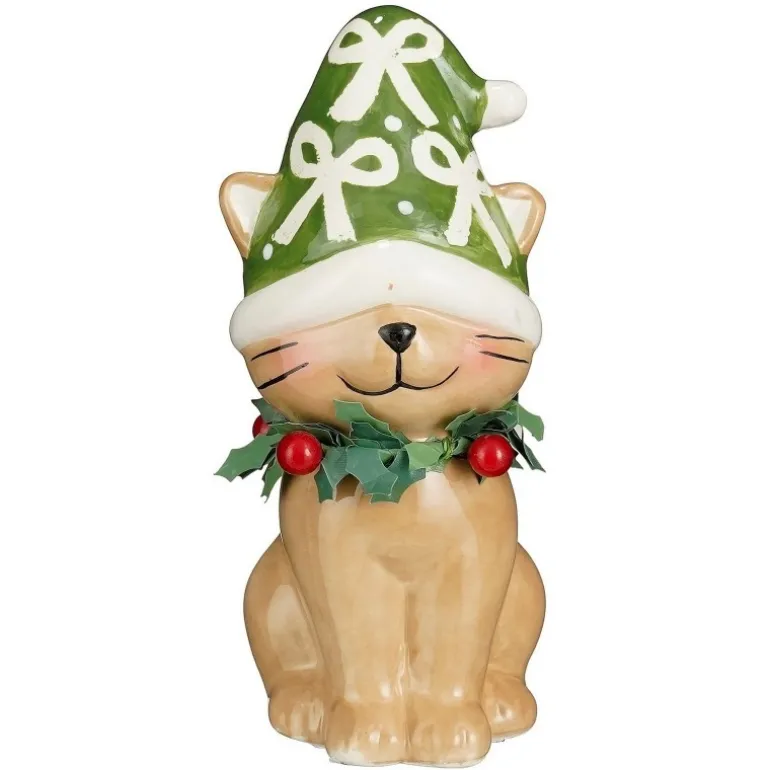 Decorazione Gatto sorridente con Cappello Verde