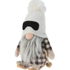 Gnomo Sciatore in Tessuto con Led 20 cm. Pezzo Singolo