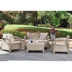 Keter Set Lounge CORFU' Cappuccino Divano + 2 Poltrone + Tavolino Aperto