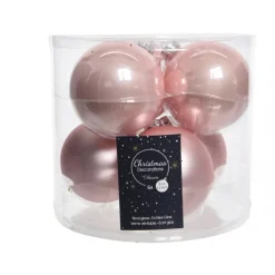 Palline di Natale da Appendere in Vetro 8 cm Rosa Antico. Set di 6