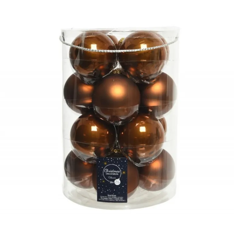 Palline di Natale in vetro da appendere 8 cm Cannella. Set 16