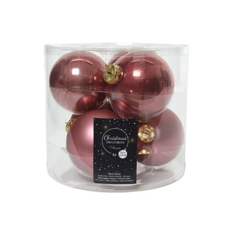 Palline in vetro da appendere Rosa Velvet dim 8 cm Box da 6
