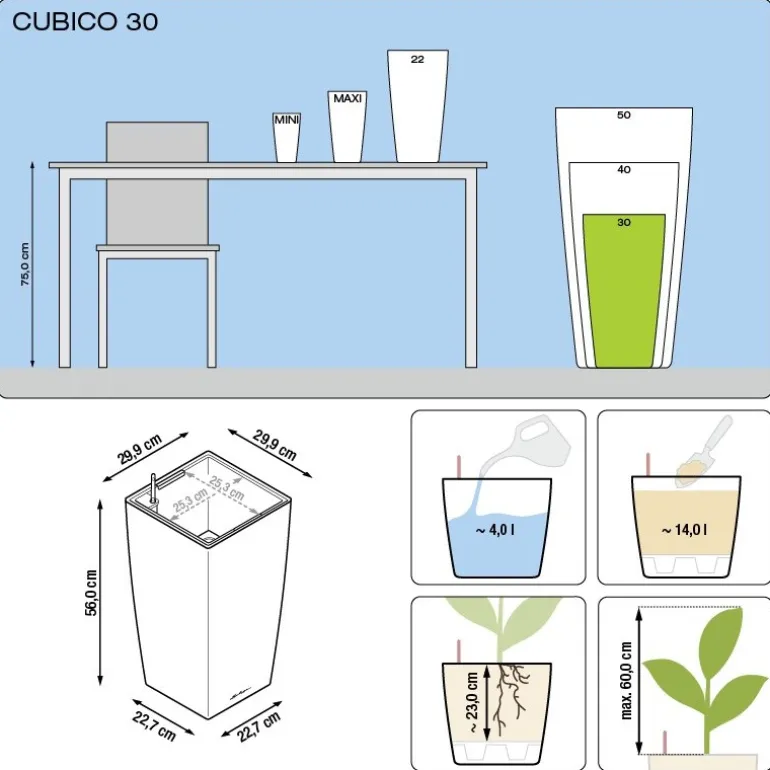 Vaso Cubico Premium 30 Lechuza Set Completo