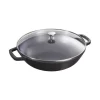 Wok con Coperchio in Vetro 30 cm Nero in Ghisa